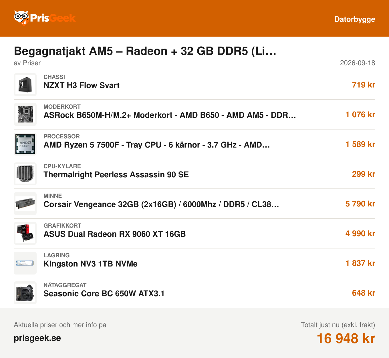 Kortbild för Begagnatjakt AM5 – Radeon + 32 GB DDR5 (Linux/Bazzite)