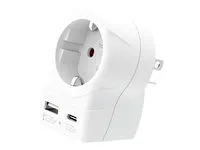 Reseadapter Europa till USA m.fl. USB-A/USB-C 20W PD Jordad