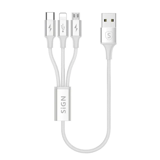 3-in-1 Cable 0.25m - Lightning - USB-C - Micro-USB 5V - 3A - White