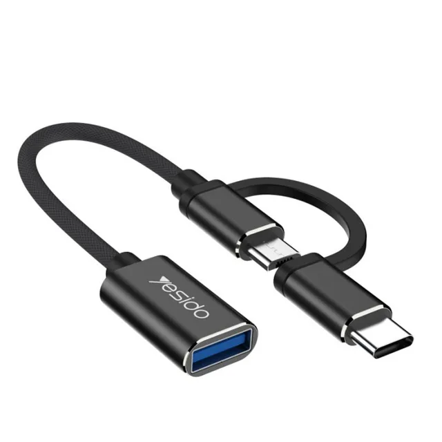 2-i-1 USB-A till USB-C/Micro USB OTG-adapter, 10 cm