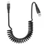 15W Coiled USB-A to USB-C Fast Charging Cable for Car - Black