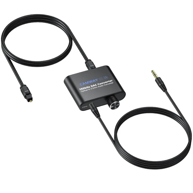 192 kHz Digital till analog ljudomvandlare, Spdif optisk till 3,5 mm adapter med 1 m optisk kabel + 1 m 3,5 mm ljudkabel