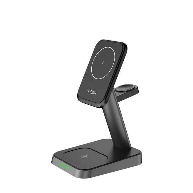 3-in-1 15W Wireless MagSafe Charging Stand for iPhone - Apple Watch - Airpods - Black
