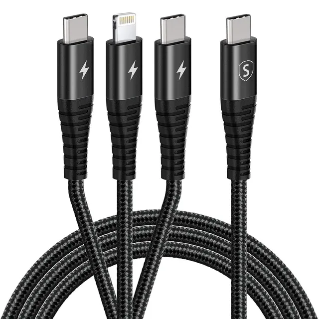 3-in-1 USB-C cable Lightning 27W & 2x USB-C 60W - Black