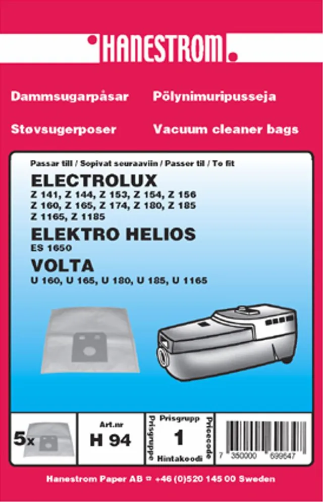 Dammsugarpåsar till Electrolux Z154 (5 st dammsugarpåsar)
