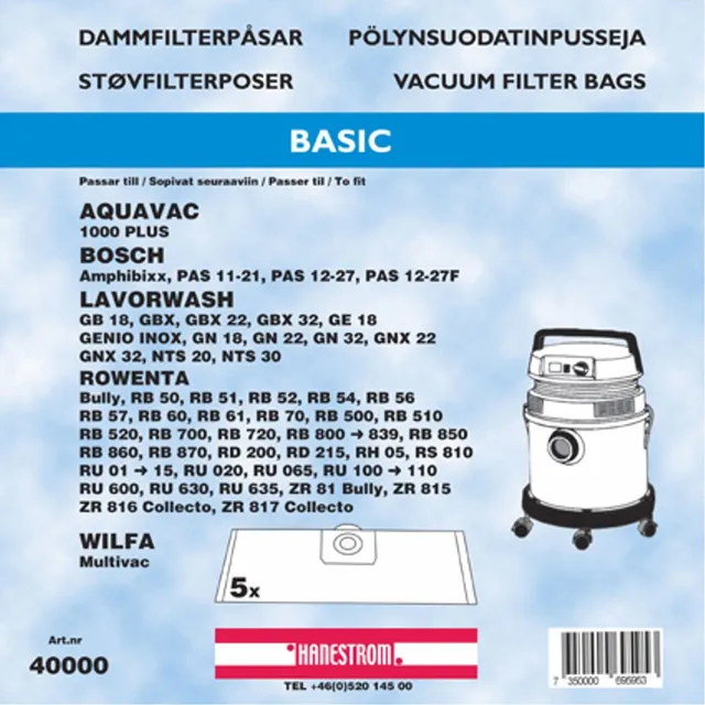 Dammsugarpåsar till Rowenta RB 51 (5 st dammsugarpåsar)