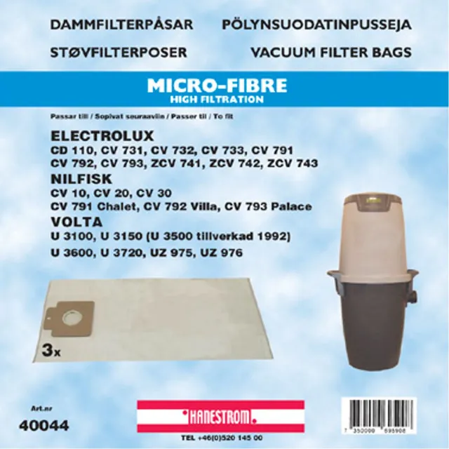 Dammsugarpåsar till Electrolux ZCV742 (3 st dammsugarpåsar)