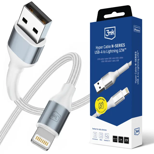 3mk Hyper Cable N-Series USB-A / Lightning 1 m QC 3.0 5 V/2,4 A 12 W – vit