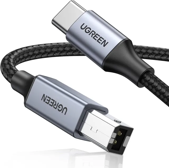 USB-C till USB-B 2.0 skrivarkabel, 2 m - grå/svart