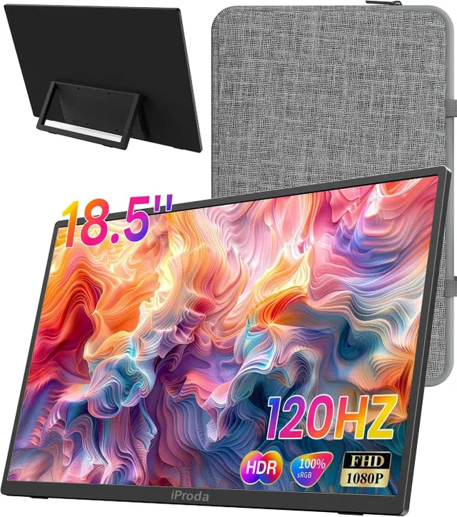 18,5" Portable USB-Monitor 1920x1080p 120hz, USB-C/HDMI, IPS, 100% sRGB, HDR, Portable Gaming Monitor for Laptop/Desktop/Phone/PS5/Xbox