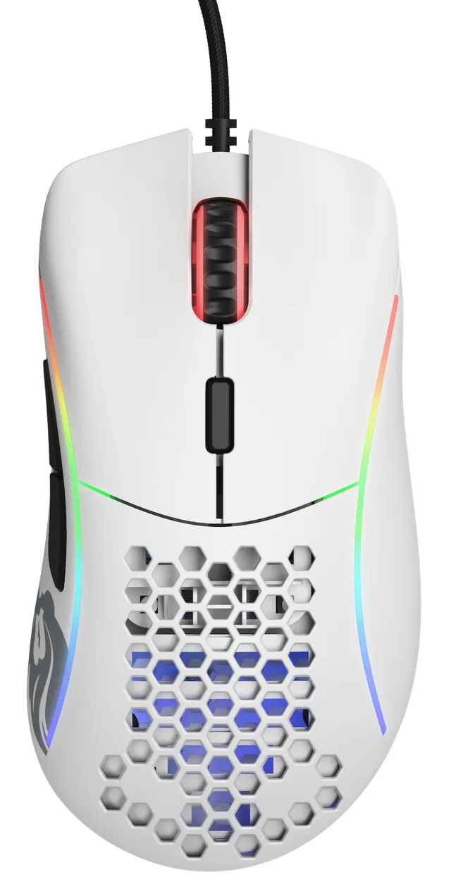 Model D - Matte White - Gamingmus - Optic - 6 knappar - Vit med RGB ljus
