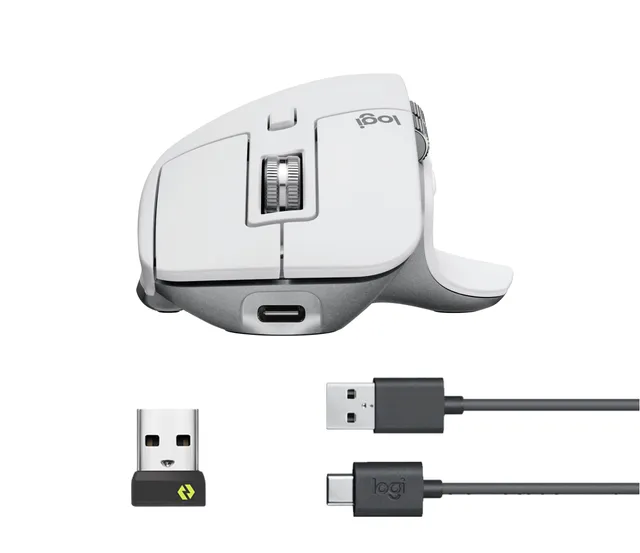 MX Master 3S Performance Wireless Mouse - Mus - ergonomisk - optisk - trådlös - Bluetooth, 2.4 GHz - Logitech Logi Bolt USB-mottagare - Blek
