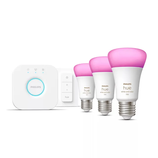 Startkit White Color 9W E27 3-pack + Dimmer Switch