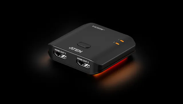 ATEN 2-portars 8K HDMI-splitter, HDMI, 2x HDMI, 7680 x 4320 pixlar, Svart, Polykarbonat, 8K Ultra HD