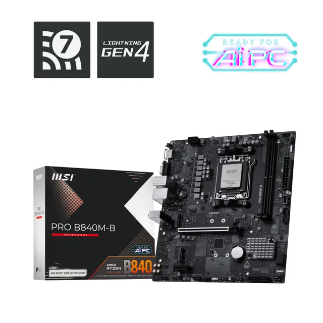 PRO B840M-B Moderkort - AMD B840 - AMD AM5 - DDR5 RAM - Micro-ATX