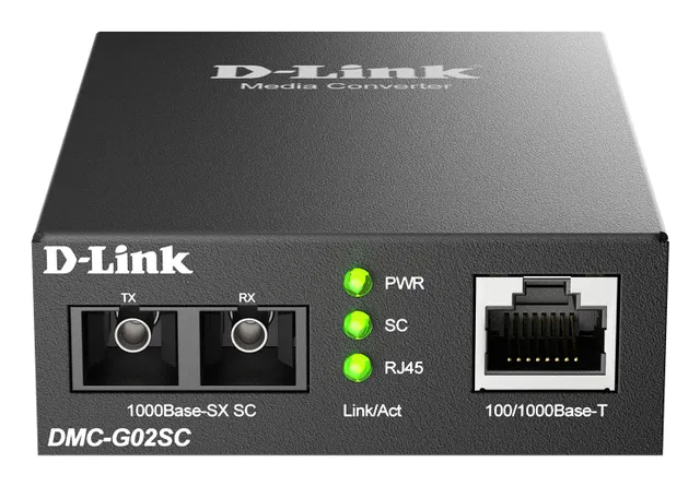 D-Link DMC G02SC - Fibermediekonverterare - 1GbE - 10Base-T, 100Base-TX, 1000Base-T, 1000Base-SX - RJ-45 / SC-läge (multi-mode) - upp till 550 m - 850 nm