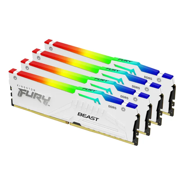 FURY Beast RGB - DDR5 - sats - 128 GB: 4 x 32 GB - DIMM 288-pin - 5200 MT/s / PC5-41600 - CL40 - 1.25 V - ej buffrad - on-die ECC - vit