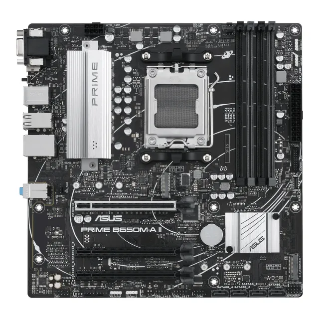 PRIME B650M-A II-CSM, AMD AM5, MicroATX, 4xDDR5, PCI Express, 2xM.2 + SATA3 RAID, VGA/HDMI/DP, USB-C (front), 2.5Gbe LAN, Aura Sync RGB