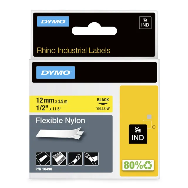 RhinoPRO märktejp flex nylon 12mm, svart på gult (18490)