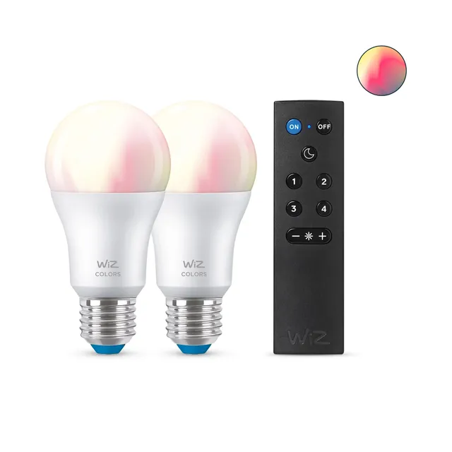 Color A60 E27 Smart Lampa 2-pack med Remote - RGB/16 miljoner färger + Dimbar Vit LED