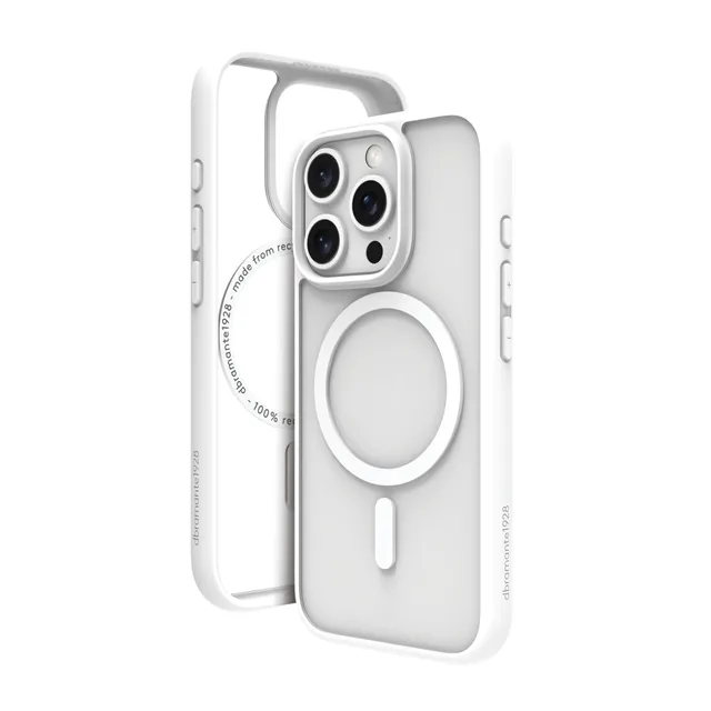 dbramante1928 Grenen - Baksidesskydd för mobiltelefon - MagSafe-kompatibilitet - återvunnen plast - vit, klar - för Apple iPhone 16 Pro