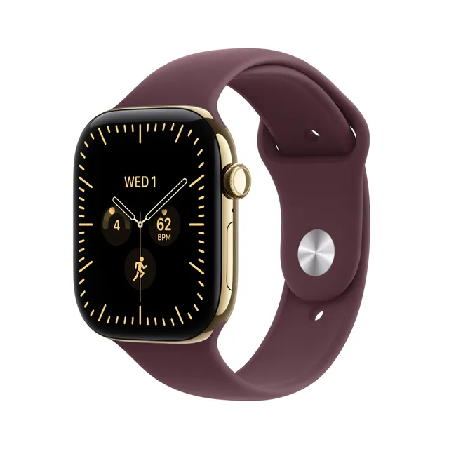 Watch Series 12 GPS + Cellular 42 mm skinande guld titan, bourgogne Sportband - M/L