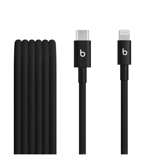 Beats - Lightning-kabel - USB-C hane till Lightning hane - 1.5 m - bultsvart - flätad, snabbladdning, förstärkt design
