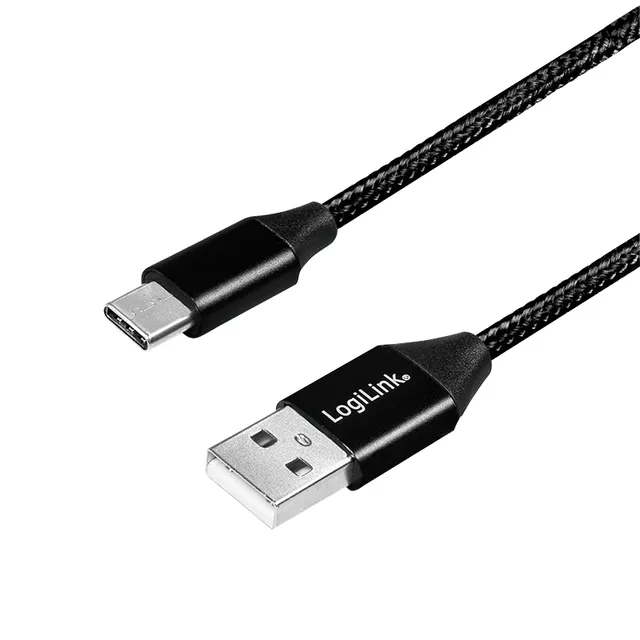 USB-A till USB-C Kabel Flätad 15W 0,3m Svart