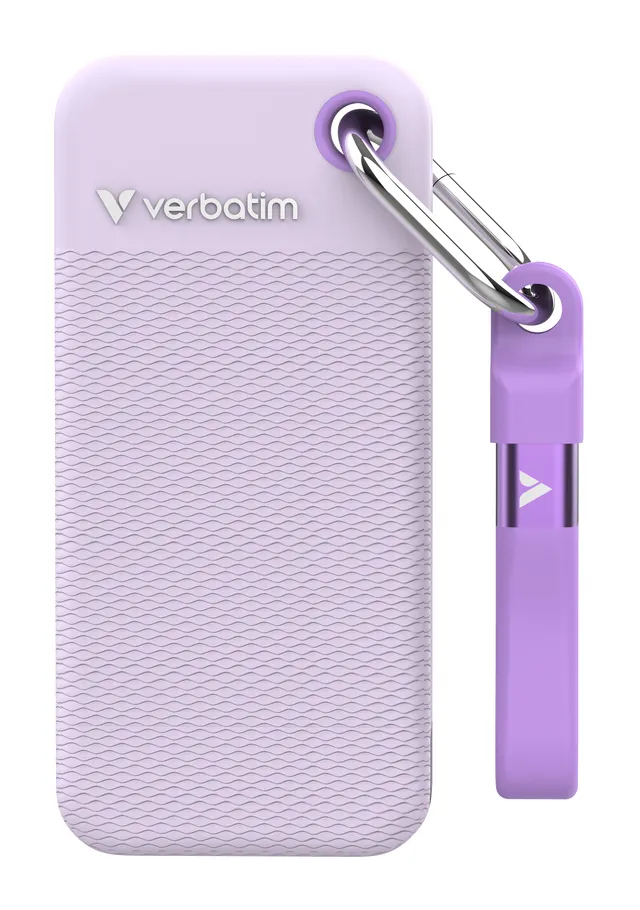 2 TB Verbatim Pocket SSD, USB 3.2 Gen2, med 2 st gummiskal - Lila