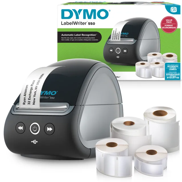 LabelWriter 550 med 4 LW-rullar
