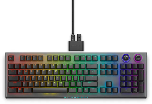 Alienware Tri-Mode AW920K - Tangentbord - AlienFX per tangent RGB / 16,8 miljoner färger - trådlös - 2.4 GHz, Bluetooth 5.1, USB - QWERTY - amerikansk