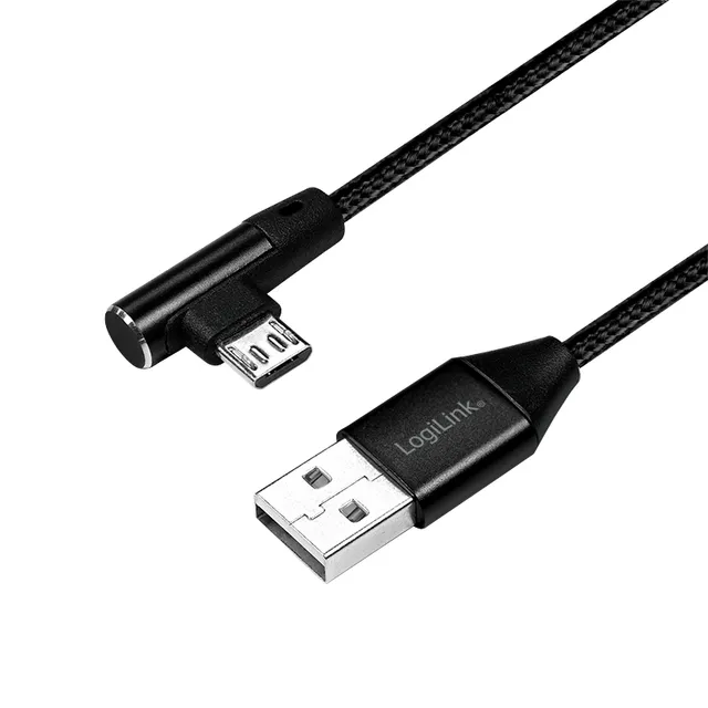 USB-A till MicroUSB Kabel Vinklad Flätad 15W 1m Svart