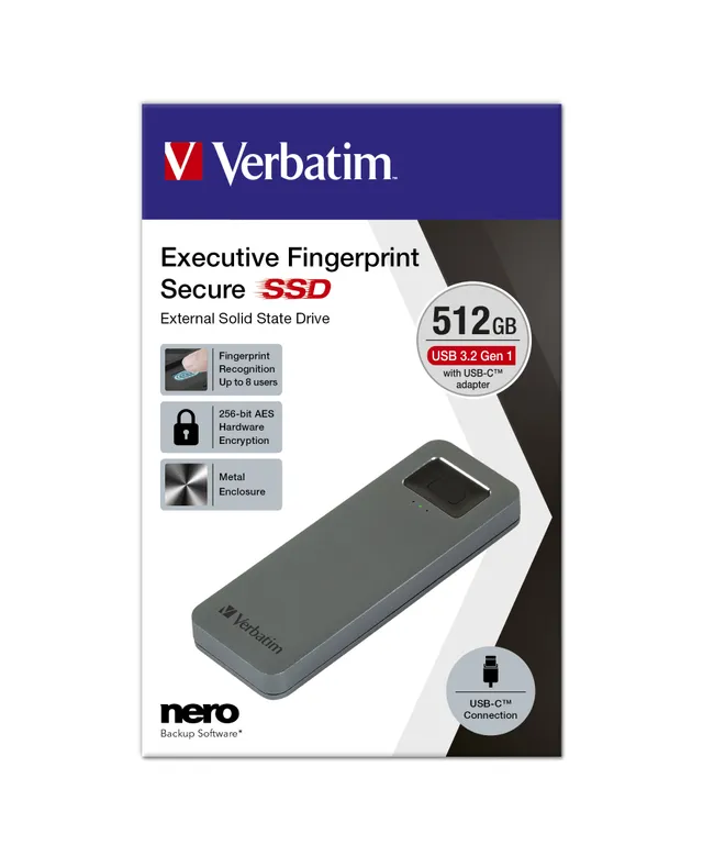 Executive Fingerprint Secure - Hårddisk - krypterat - 1 TB - extern (portabel) - USB 3.2 Gen 1 (USB-C kontakt) - 256 bitars AES