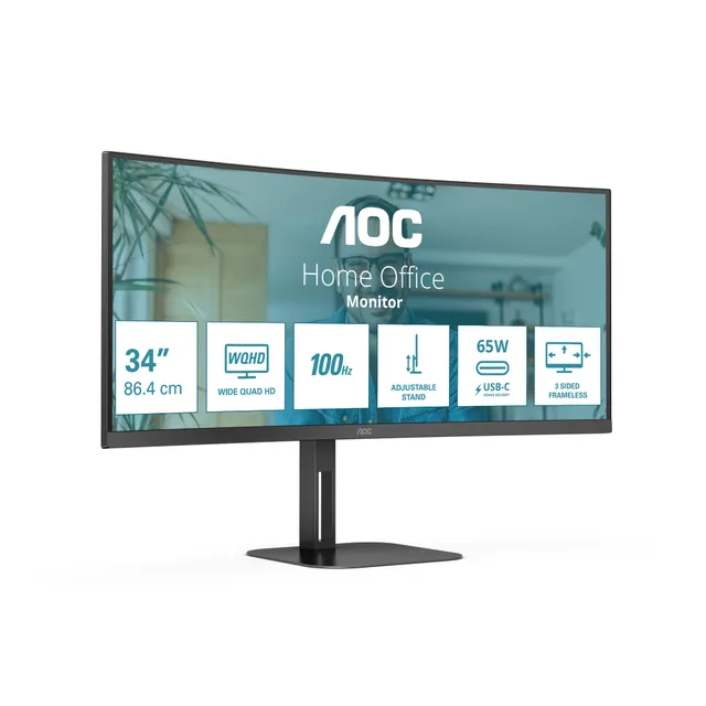 CU34V5C - 34" - 3440x1440 - VA panel - Curved - USB-C (65W) - Högtalare