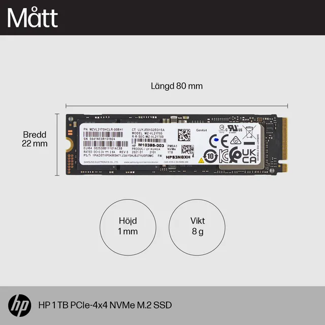 HP - SSD - 1 TB - inbyggd - M.2 2280 - PCIe 4.0 x4