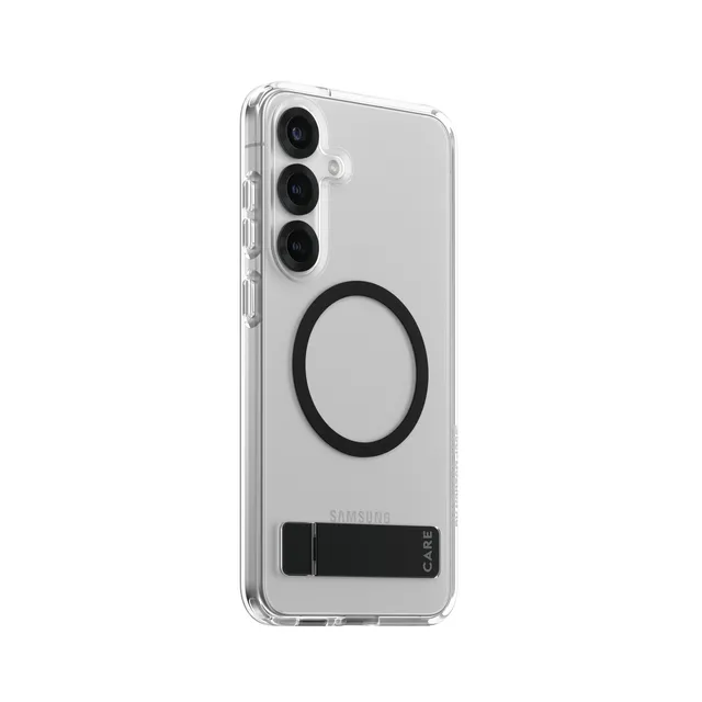 CARE by PanzerGlass Feature Case Transparent w. Black Kickstand & QI Compatible Samsung Galaxy S25+