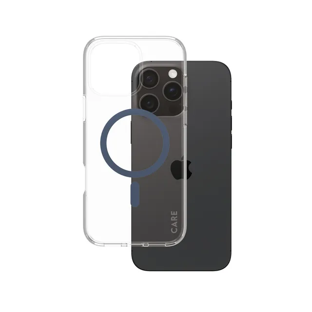 Care by PanzerGlass Urban Combat - Baksidesskydd för mobiltelefon - MagSafe-kompatibilitet - oleofobisk beläggning, termoplastisk polyuretan (TPU), polykarbonat (PC) - blå, transparent - för Apple iPhone 16 Pro Max