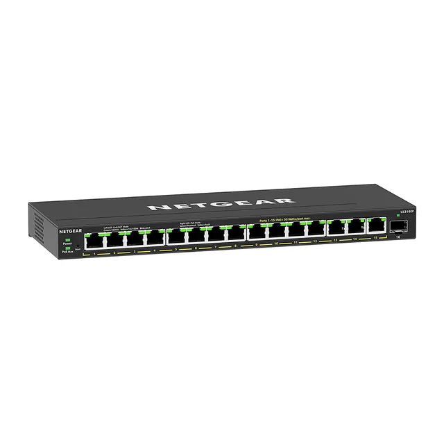 GS316EP-100PES 16-Port PoE+ Gigabit Ethernet Plus Switch (180W) with 1 SFP Port