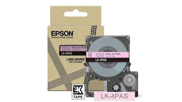 LabelWorks LK-4PAS - Mjukrosa/grå - Rulle (1,2 cm) 1 kassett(er) tejp - för LabelWorks LW-C410, LW-C610