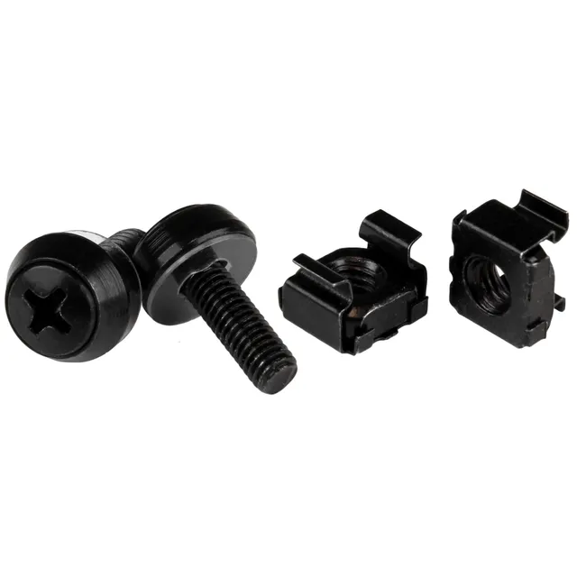 50 Pack 10-32 Server Rack Cage Nuts and Screws with Washers, Rack Mount Hardware Kit, Network/IT Equipment Cabinet Clip/Captive Nuts & Bolts for Square Rack Holes, Black, TAA - 50-Pk 10-32 Cage Nuts (CABSCREW1032) - Skruvar och muttrar för rack - svart - offentliga sektorn GSA, federal förvaltning - TAA-kompatibel (paket om 50) - för P/N: RK1219WALHM, RK1219WALHMR, RK1219WALHR, RK1219WALLMR, RK1219WALLR, RK2236BKFR