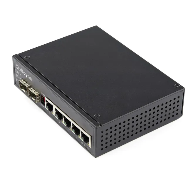 StarTech.com Industriell 5-ports Gigabit Ethernet-switch 4 PoE RJ45 +2 SFP-platser 30 W PoE + 48 VDC 10/100/1000 Power Over Ethernet LAN-switch -40 &d