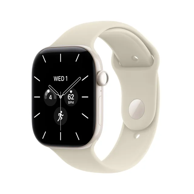 Watch Series 12 GPS + Cellular 42 mm pärlvit keramik, sand Sportband - M/L