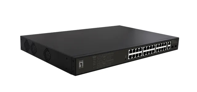 GEP-2821 28-Port Gigabit PoE Switch 24 PoE Outputs 2 x Gigabit RJ45 2 x Gigabit SFP 802.3at/af PoE 390W