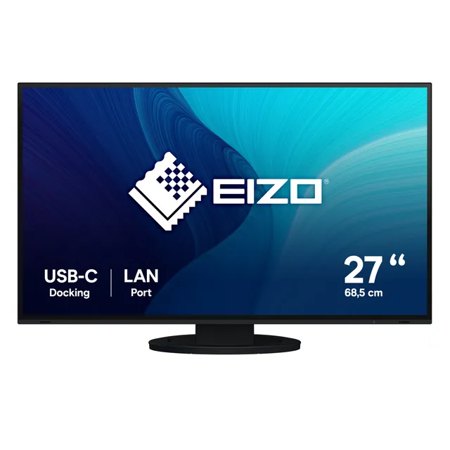 27" Eizo FlexScan EV2795, IPS 2560x1440, 5 ms, höjdjusterbar, pivot, HDMI/DP/USB-C 70W, högtalare, USB 3.2-hubb - Svart