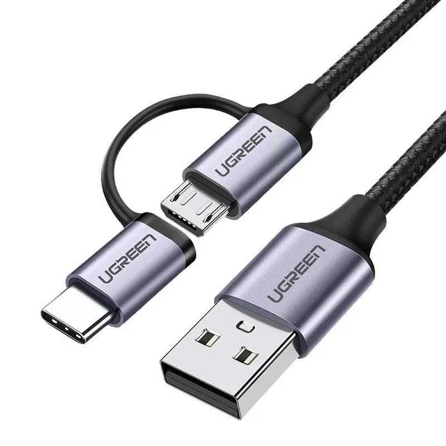 2in1 USB till micro USB / USB-C kabel 2,4A, 1m - Svart