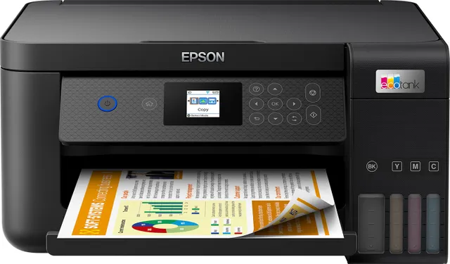 EcoTank ET-2850, skrivare + scanner + kopiator, 10,5/5 ppm ISO, 1200x2400 dpi scanner, duplex, display, AirPrint, USB/WiFi