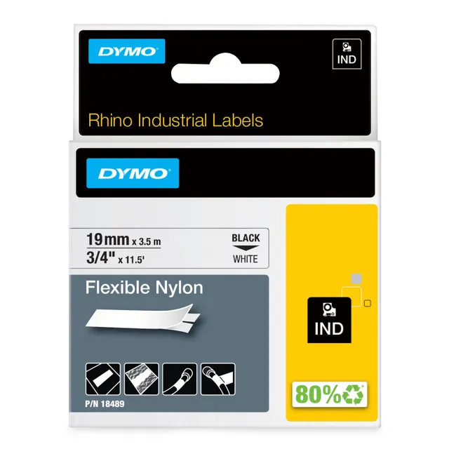 RhinoPRO märktejp flex nylon 19mm, svart på vitt (18489)