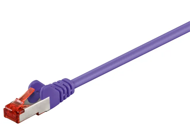 Patchkabel CAT 6, S/FTP (PiMF), lila, 1 m kopparklädd aluminiumtråd (CCA)