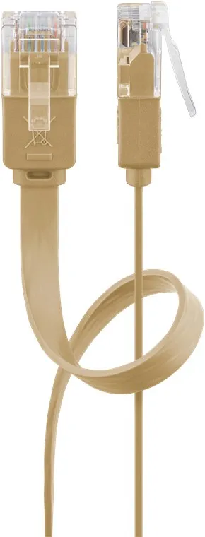 CAT 6 platt patchkabel, U/UTP, ljusbrun kopparledare (CU), 1 m