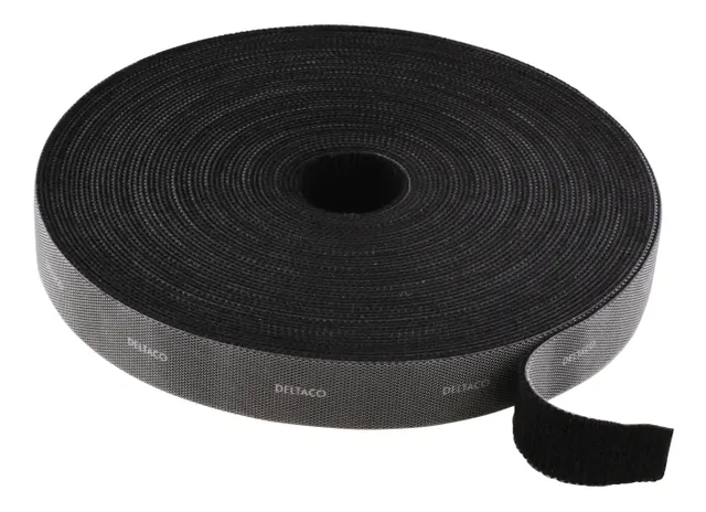 kardborrband på rulle, bredd 20mm, 5m, svart